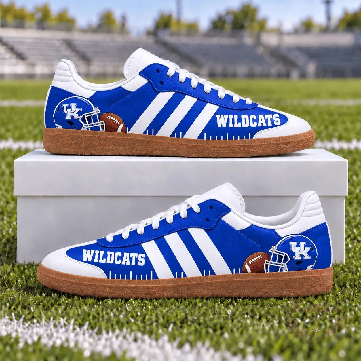 Kentucky Wildcats Football Team Blue and White Striped Sneakers Shoes