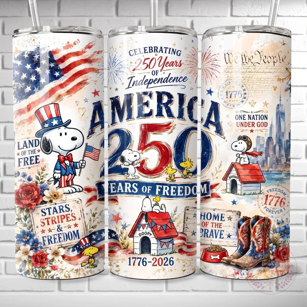Snoopy Celebrating 250 Years of American Independence Tumbler Cup Snoopy Celebrating 250 Years of American Independence Tumbler Cup