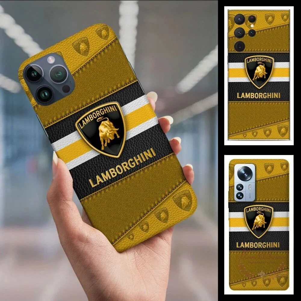 Lamborghini Car Logo Yellow Black Stripes Luxury Phone Case