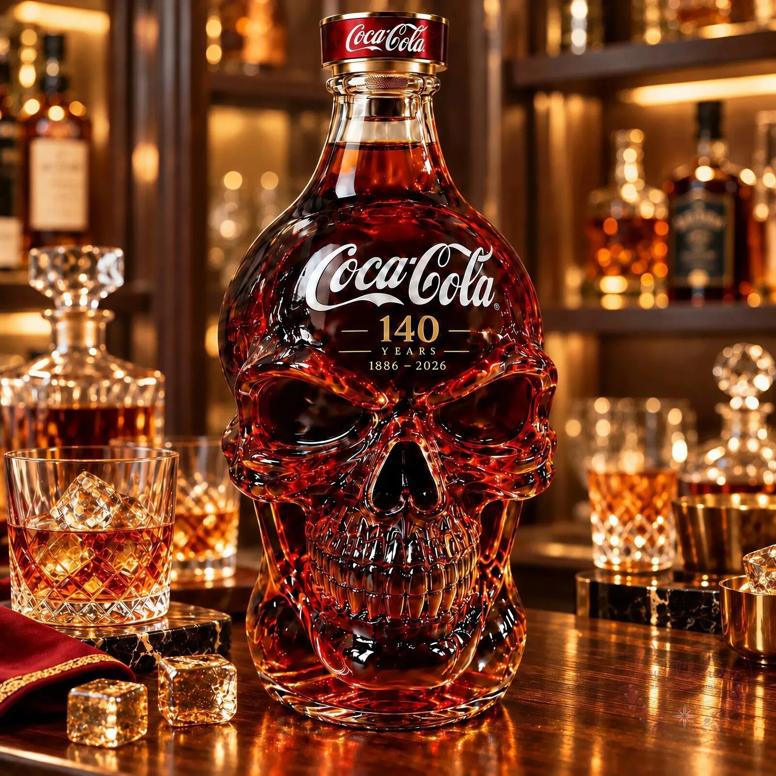 Coca-Cola 140th Anniversary Skull-Shaped Whiskey Decanter Bottle
