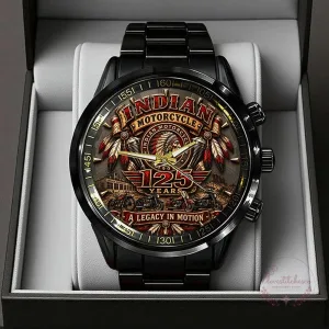 Black Stainless Steel Watch Celebrating 125 Years of Indian Motorcycle
