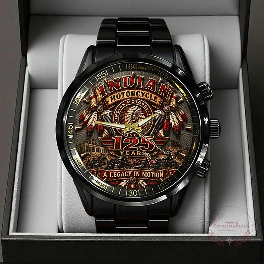 Black Stainless Steel Watch Celebrating 125 Years of Indian Motorcycle